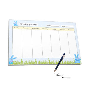 Weekly planner with blue bunnies notepad