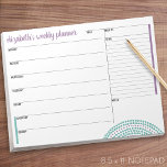Weekly Planner with Custom Name and Colour Notepad<br><div class="desc">A great design to organise your week. This design includes an area to add your name at the top. Other areas are blank for you to add your to do list for every day of the week. You can change the colours in the customise area.</div>