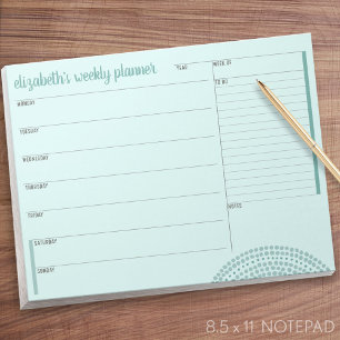 Weekly Planner with Custom Name - teal green Notepad