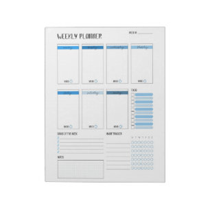 Weekly Planner with Monday start (Blue) 8.5 x 11" Notepad