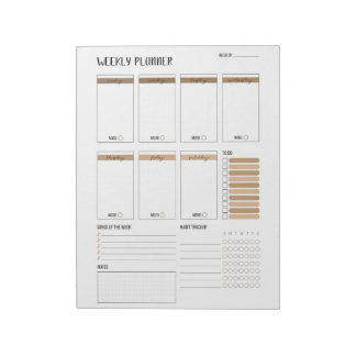 Weekly Planner with Sunday start (Beige) 8.5 x 11" Notepad
