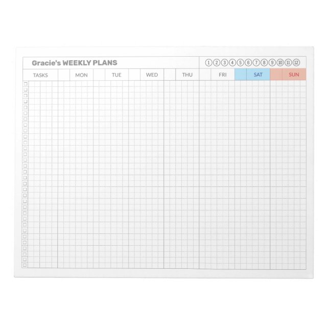 Weekly Planning Grid Minimalist Functional Notepad (Front)