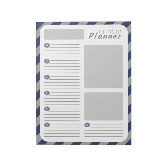 Weekly Project planner - Blue and Grey Notepad (Rotated)