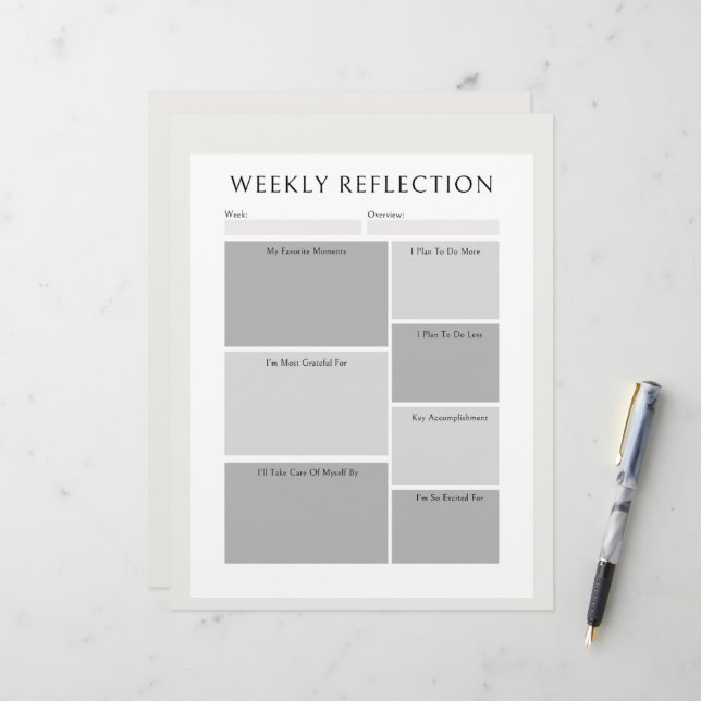 Weekly Reflection Planner Printable Worksheet  Custom Letterhead (Front/Back In Situ)