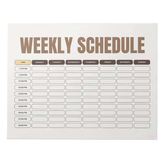 Weekly Schedule Planner Minimal Beige Grid Notepad (Front)