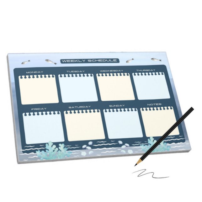 Weekly schedule with blue sea notepad (Creator Uploaded)