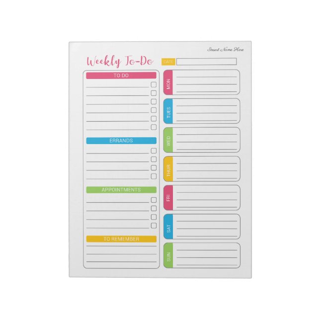 Weekly To-Do-List Custom Notepad (Rotated)