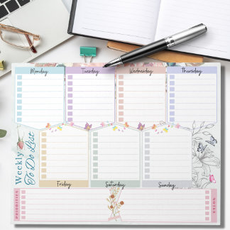 Weekly To Do List Flower Butterfly Themed Notepad
