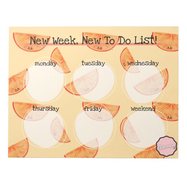 Weekly To Do List, Kawaii Orange Slice Notepad (Front)