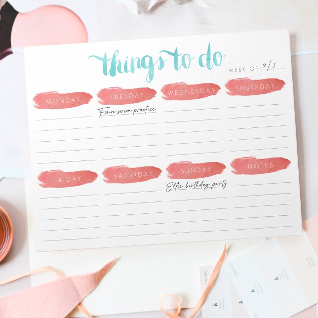 Weekly To Do List Planner | Coral and Aqua Notepad (Creator Uploaded)