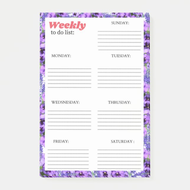 WEEKLY TO DO LIST: POST-IT NOTES (Front)