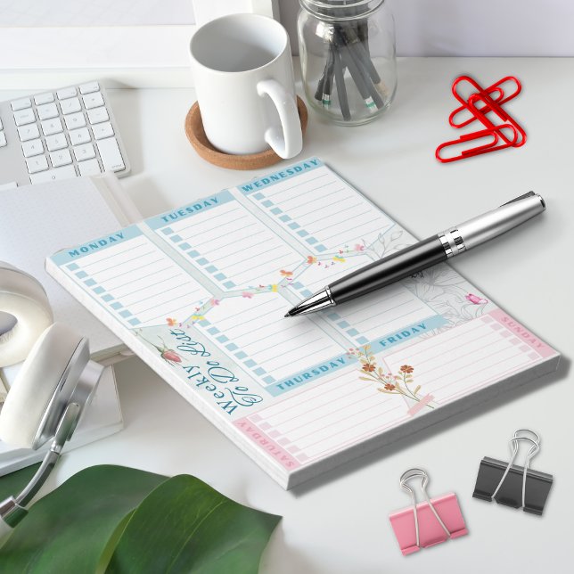 Weekly To Do List with Flower Butterfly Themed Notepad (Creator Uploaded)