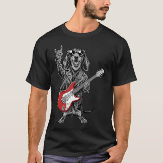 Weenie Dachshund Playing Guitar Rock Music Dog Mom T-Shirt