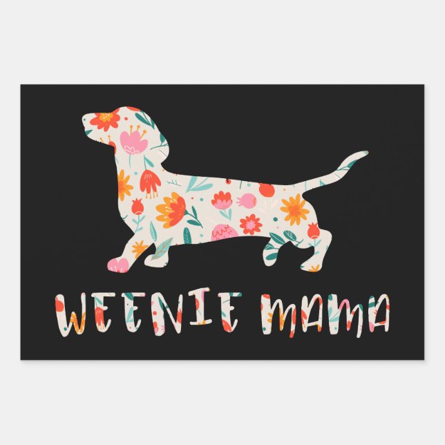 Weenie Mama Dachshund floral Wrapping Paper Sheet (Front)