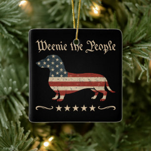 Weenie The People Dachshund 4th Of July Ceramic Ornament