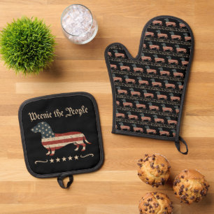 Weenie The People Dachshund 4th Of July Oven Mitt & Pot Holder Set