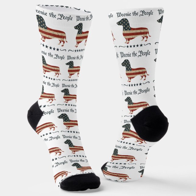 Weenie The People Dachshund 4th Of July Socks (Angled)