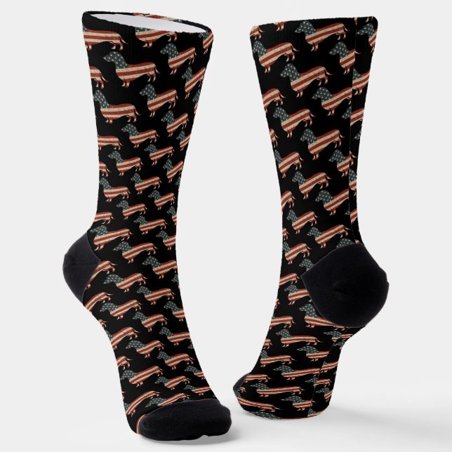 Weenie The People Dachshund 4th Of July Socks (Angled)