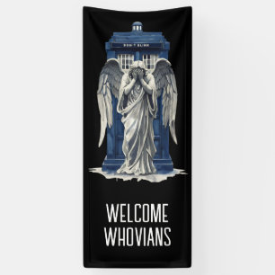 Weeping Angel with Blue Police Box 1 Banner