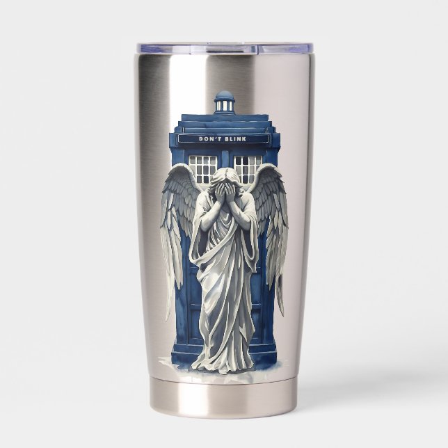 Weeping Angel with Blue Police Box 1 Insulated Tumbler (Front)