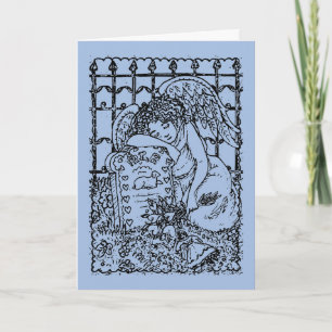 WEEPING GUARDIAN ANGEL, CEMETERY, DEEPEST SYMPATHY CARD