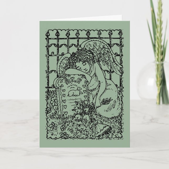 WEEPING GUARDIAN ANGEL, CEMETERY, DEEPEST SYMPATHY CARD (Front)