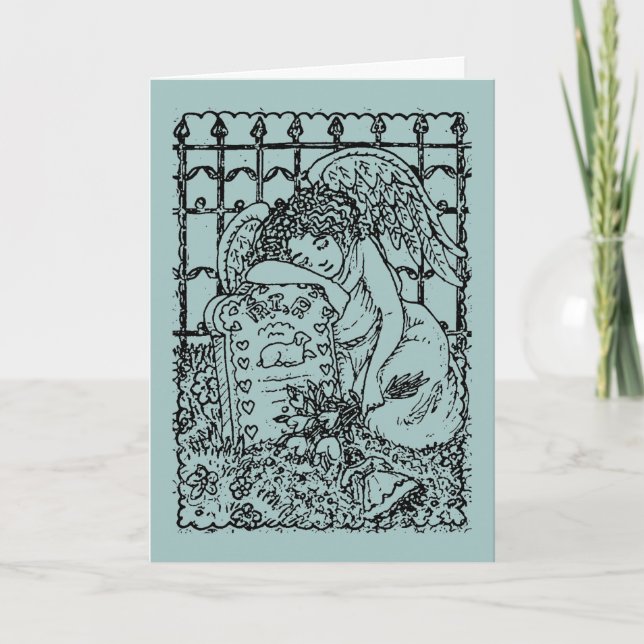 WEEPING GUARDIAN ANGEL, CEMETERY, DEEPEST SYMPATHY CARD (Front)