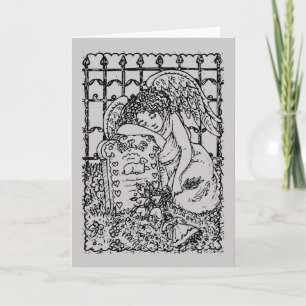 WEEPING GUARDIAN ANGEL, CEMETERY, DEEPEST SYMPATHY CARD