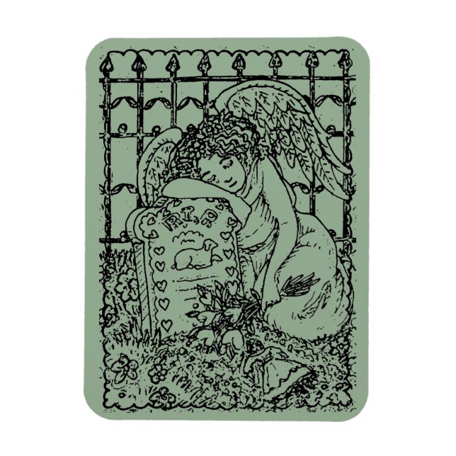 WEEPING GUARDIAN ANGEL, CEMETERY, DEEPEST SYMPATHY MAGNET (Vertical)