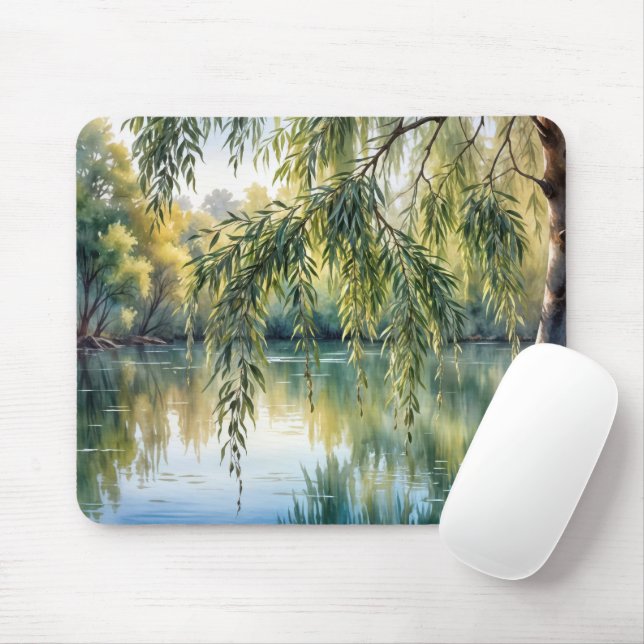 Weeping Willow Branch On a Lake Mouse Pad (With Mouse)