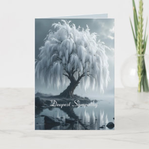 Weeping willow by a pond, black and white card