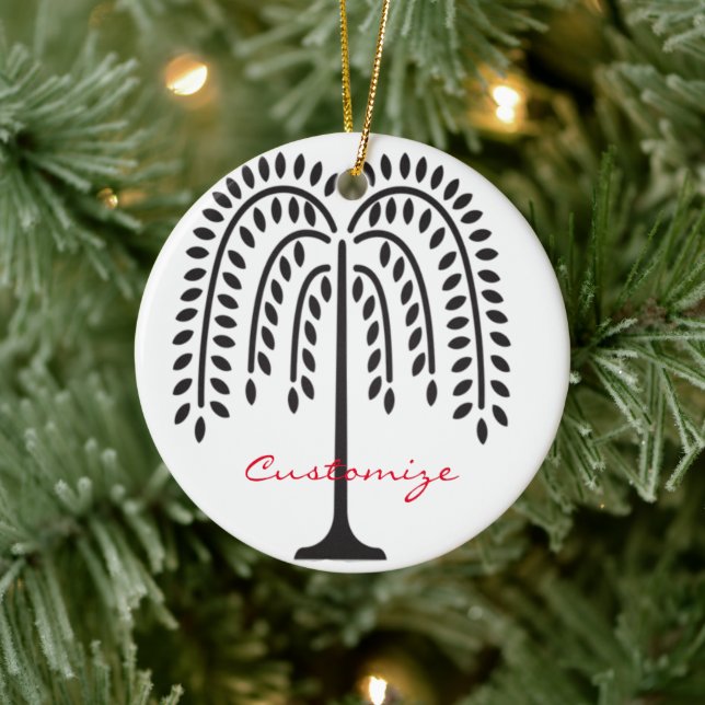 Weeping Willow Silhouette Thunder_Cove Ceramic Ornament (Tree)