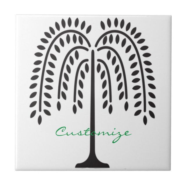 Weeping Willow Silhouette Thunder_Cove Ceramic Tile (Front)