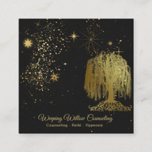 *~* Weeping Willow Tree Gold Universe Cosmic Square Business Card