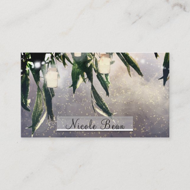 Weeping Willow Tree & Mason Jar Lights Elegant Business Card (Front)