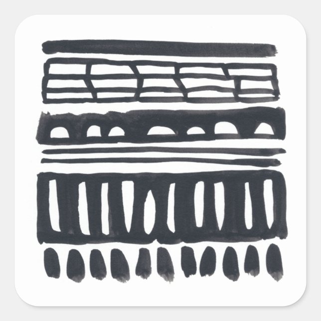 Weft I | Modern Black Watercolor Square Sticker (Front)