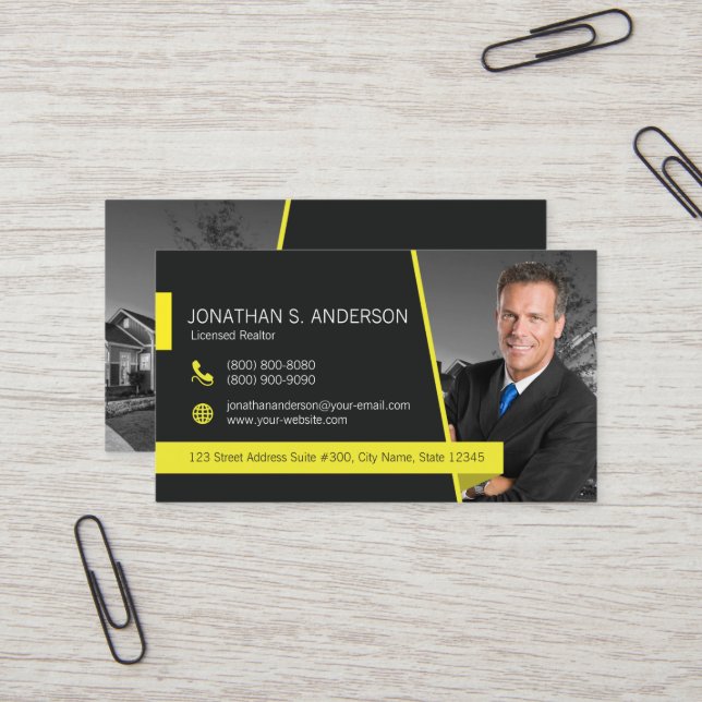 Weichert Realtor Business Card Black-Yellow (Front/Back In Situ)