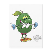 Weight lifting Avocado, on a postcard.