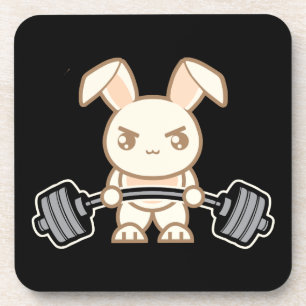 Weight Lifting Bunny Cartoon - Cute Anime Workout Coaster
