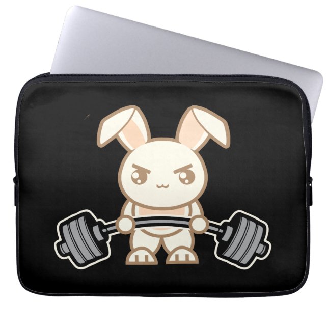Weight Lifting Bunny Cartoon - Cute Anime Workout Laptop Sleeve (Front)
