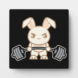 Weight Lifting Bunny Cartoon - Cute Anime Workout Plaque