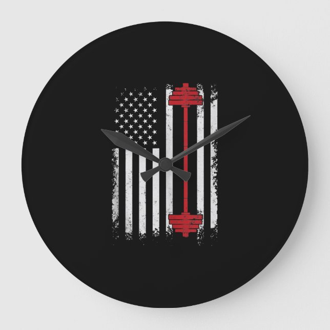 Weight Lifting Flat Gifts Workout, Gym Lover Large Clock (Front)