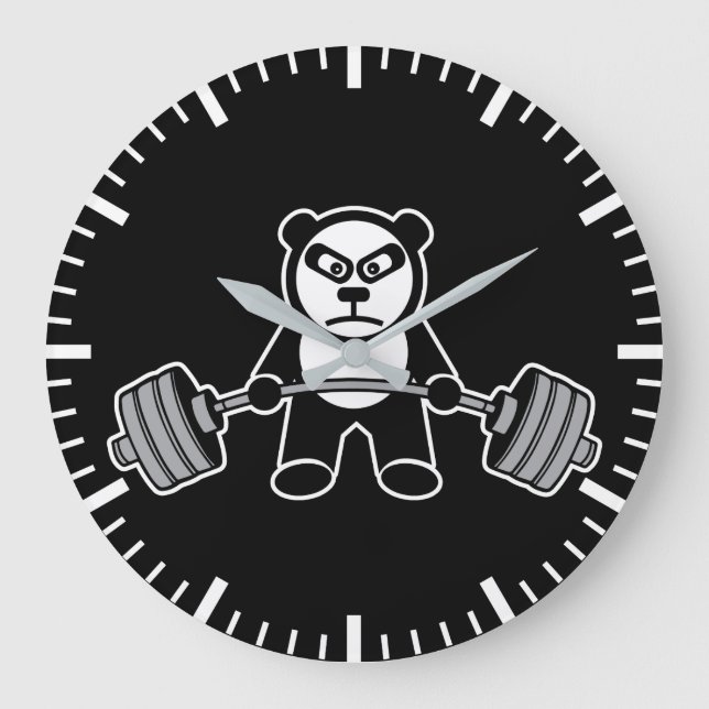 Weight Lifting Panda Bear Anime Cartoon - Workout Large Clock (Front)
