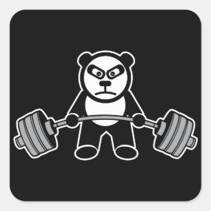 Weight Lifting Panda Bear Anime Cartoon - Workout Square Sticker