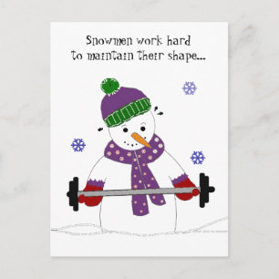 Weight Lifting Snowman with Saying Postcard