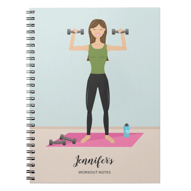 Weight Lifting Workout Girl Personalizable Fitness Notebook (Front)