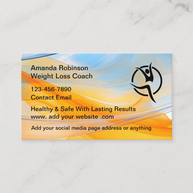 Weight Loss Coach And Dietician Business Card (Front)