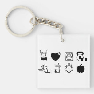 Weight Loss, Workout, Icons Key Ring