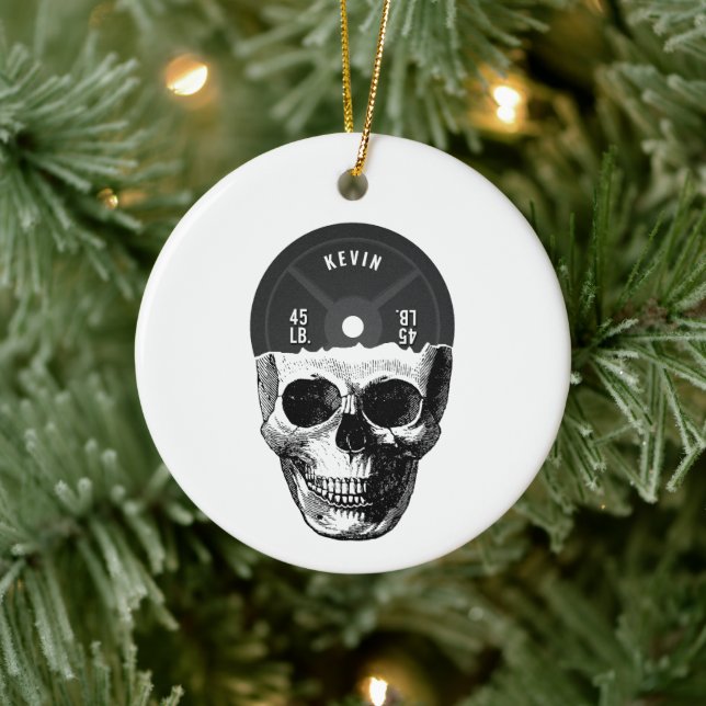 Weight Plate Skull Training Fitness Bodybuilding  Ceramic Ornament (Tree)