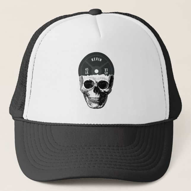 Weight Plate Skull Training Fitness Bodybuilding  Trucker Hat (Front)